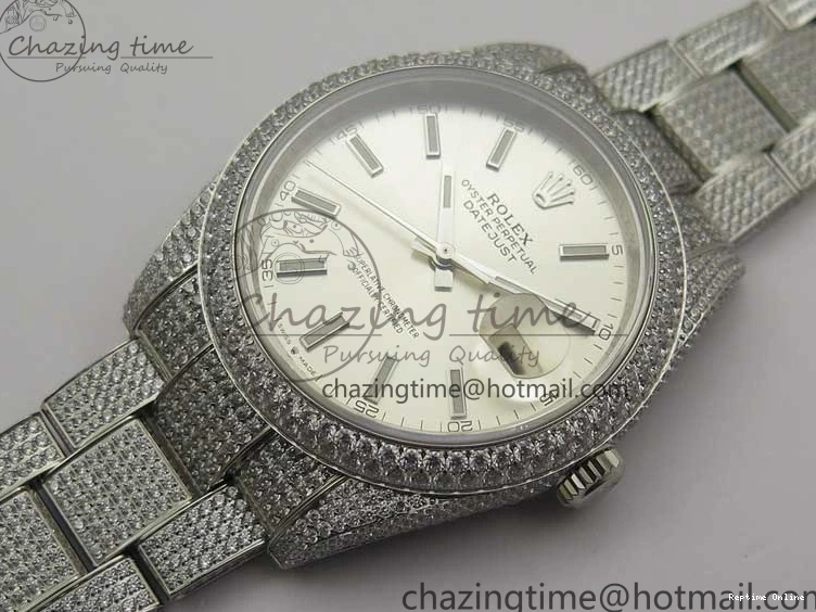 0224 Practical DateJust 41 126334 904 Full Paved Diamonds BP Maker Best Edition Silver Dial on Oyster Bracelet A 2542